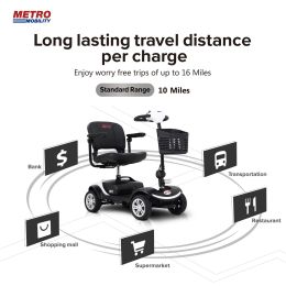 Four wheels Compact Travel Mobility Scooter with 300W Motor for Adult-300lbs, WHITE