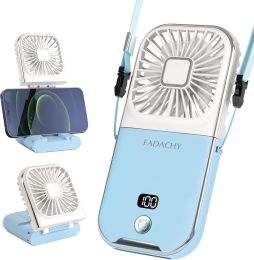 Portable Fan Rechargeable, Mini Handheld Fan,Electric Personal Fan 3000mAh Battery Operated Hand Held Fan with Lanyard (Color: Blue)